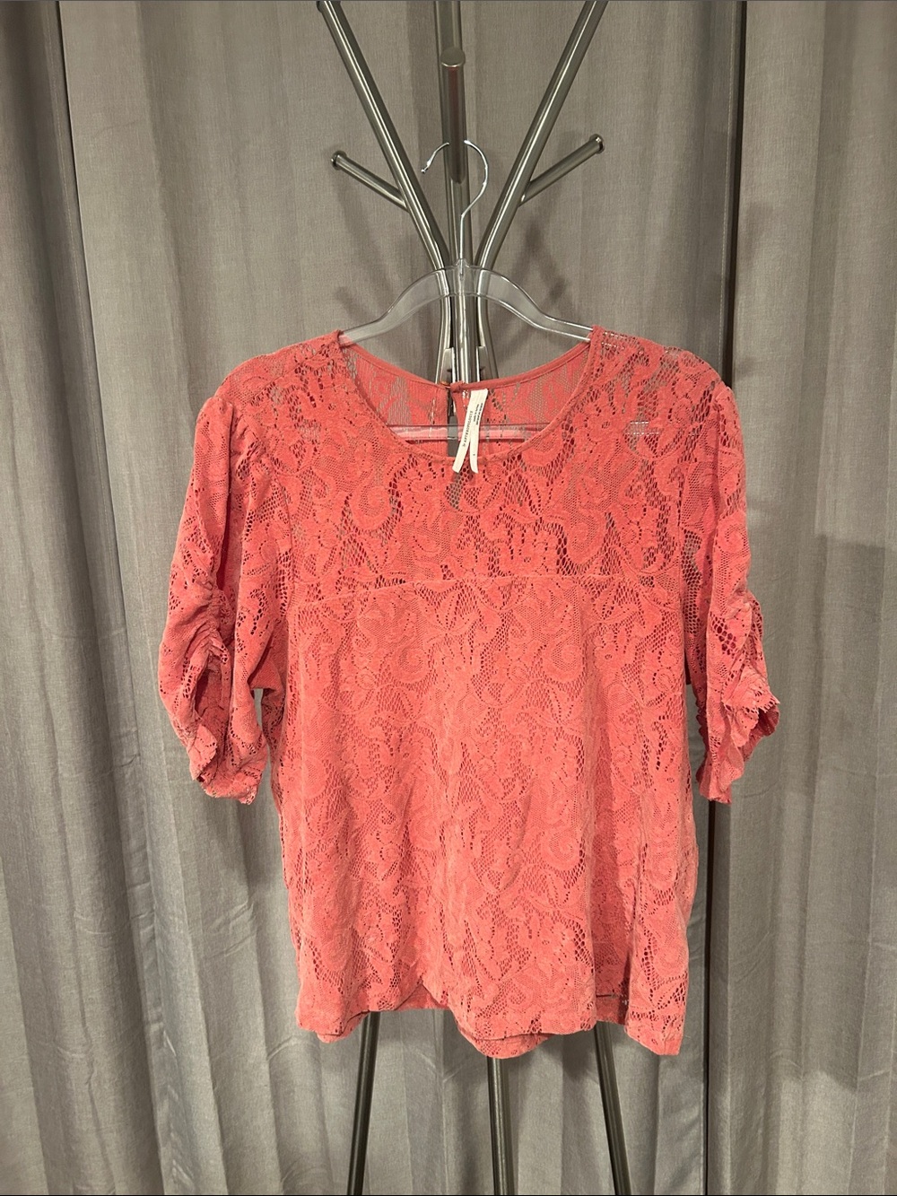 Anthropologie Coral Lace Short-Sleeve Blouse